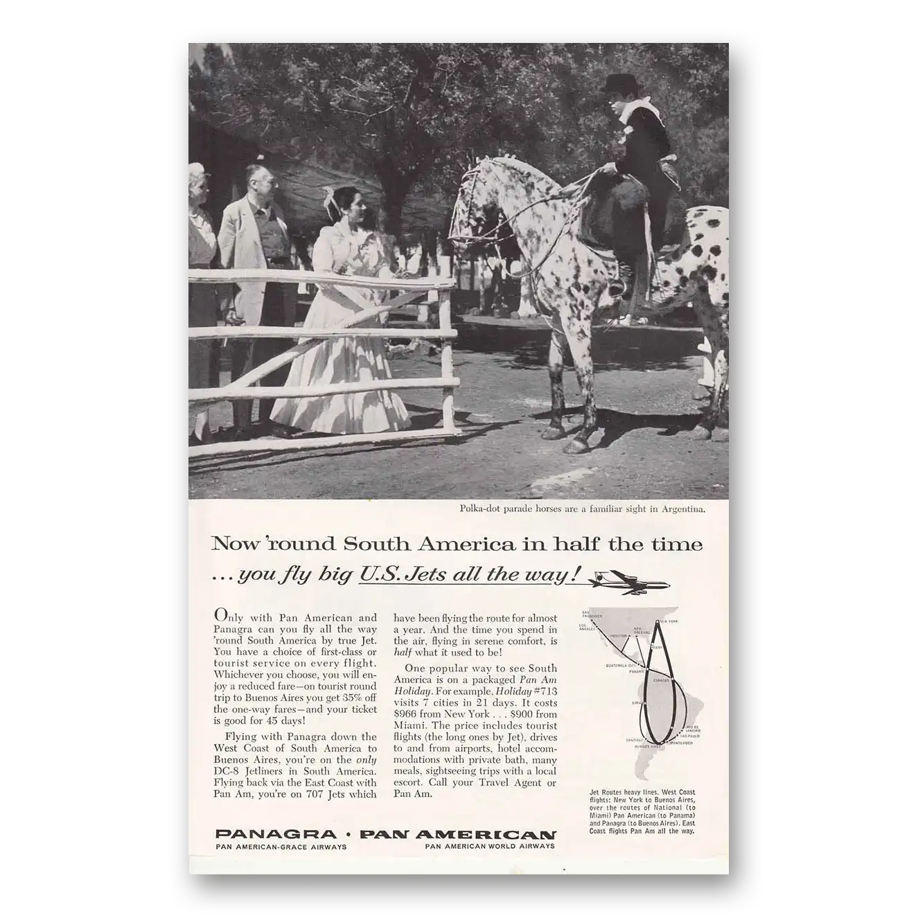 1960 Pan Am Polka Dot Parade Horses Vintage Magazine Print Ad