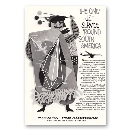 1960 Pan Am Jet Service South America Vintage Magazine Print Ad