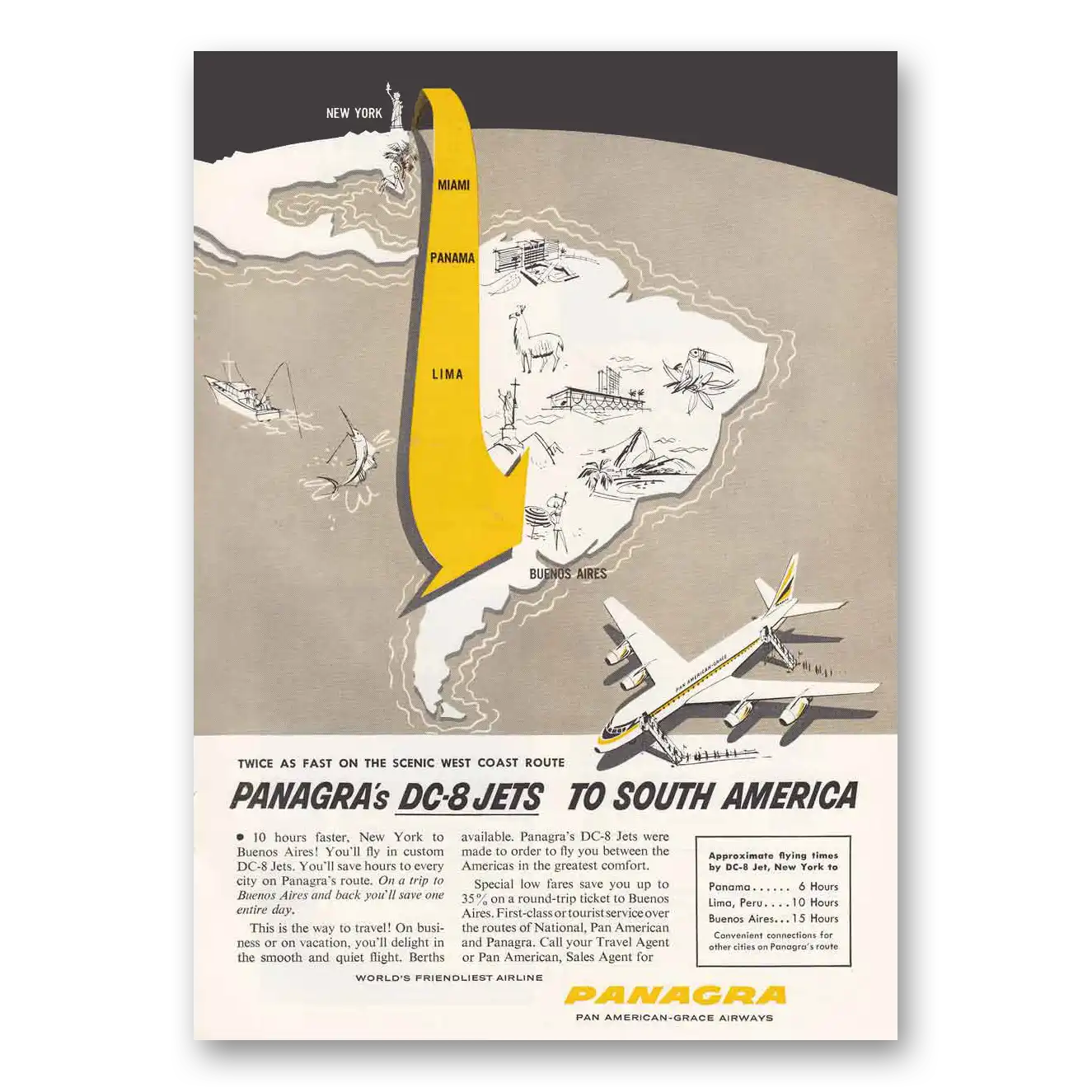 1960 Panagra Airlines DC8 Jets to South America Vintage Magazine Print Ad