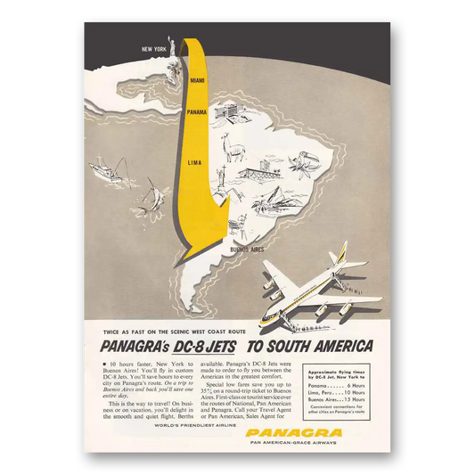 1960 Panagra Airlines DC8 Jets to South America Vintage Magazine Print Ad