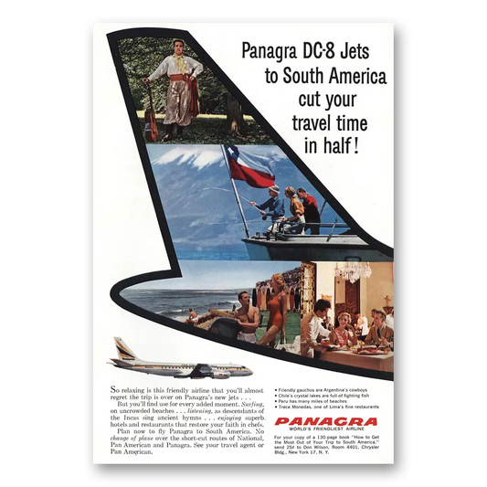 1960 Panagra Airlines Cut Travel Time In Half Vintage Magazine Print Ad