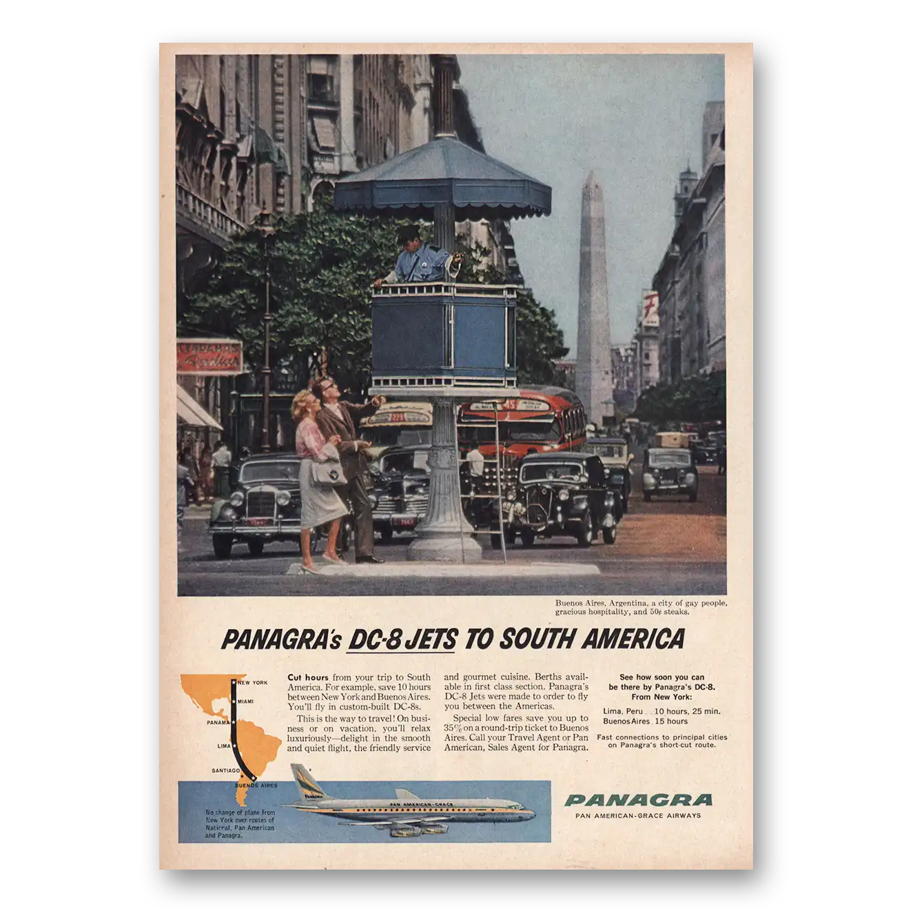 1960 Panagra Airlines DC8 Jet Buenos Aires Vintage Magazine Print Ad