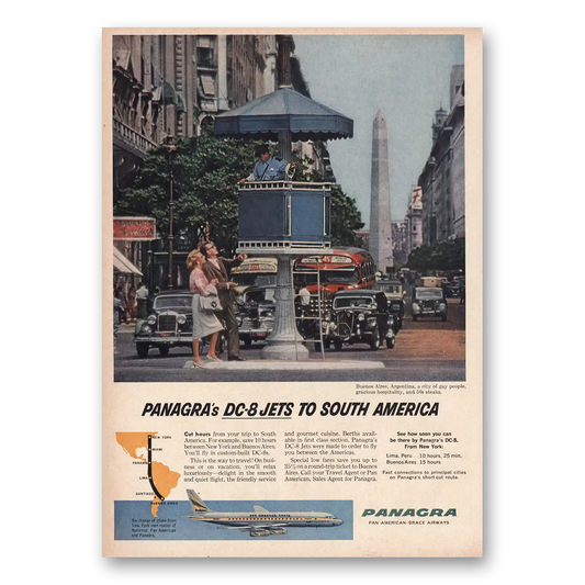 1960 Panagra Airlines DC8 Jet Buenos Aires Vintage Magazine Print Ad