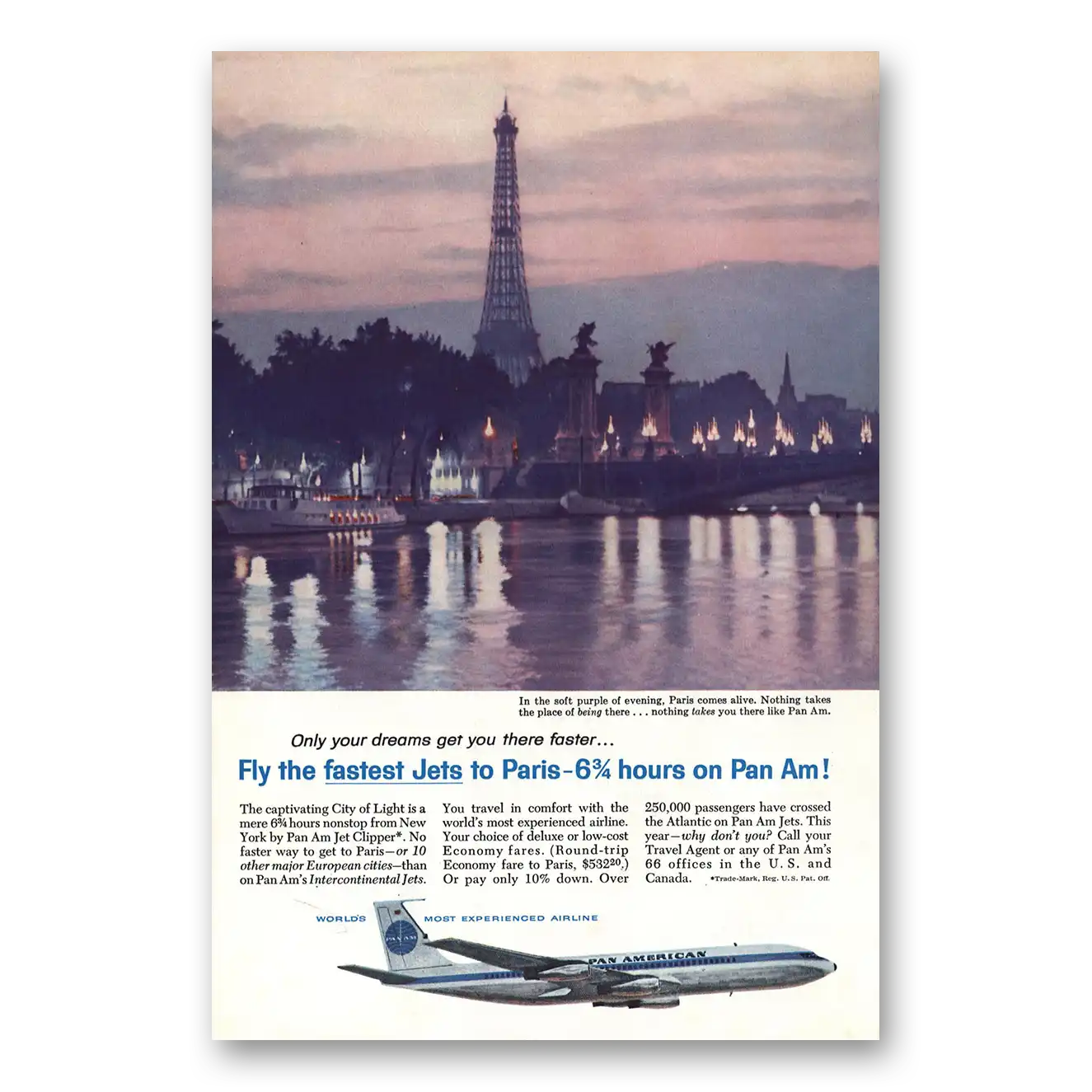 1960 Pan Am Paris Eiffel Tower Vintage Magazine Print Ad