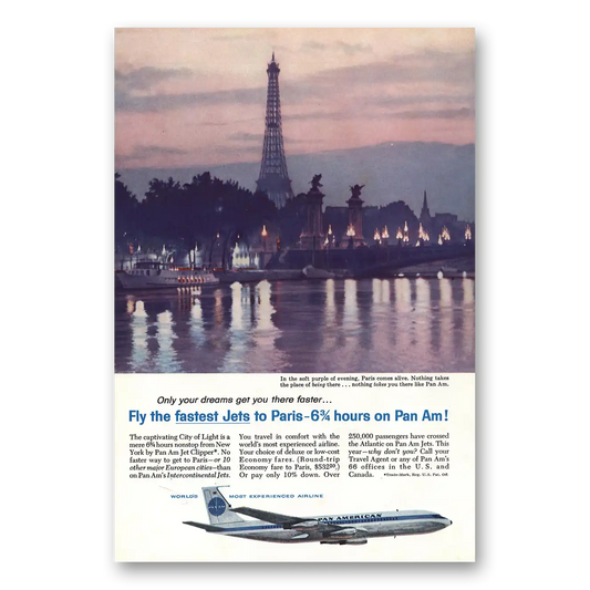 1960 Pan Am Paris Eiffel Tower Vintage Magazine Print Ad