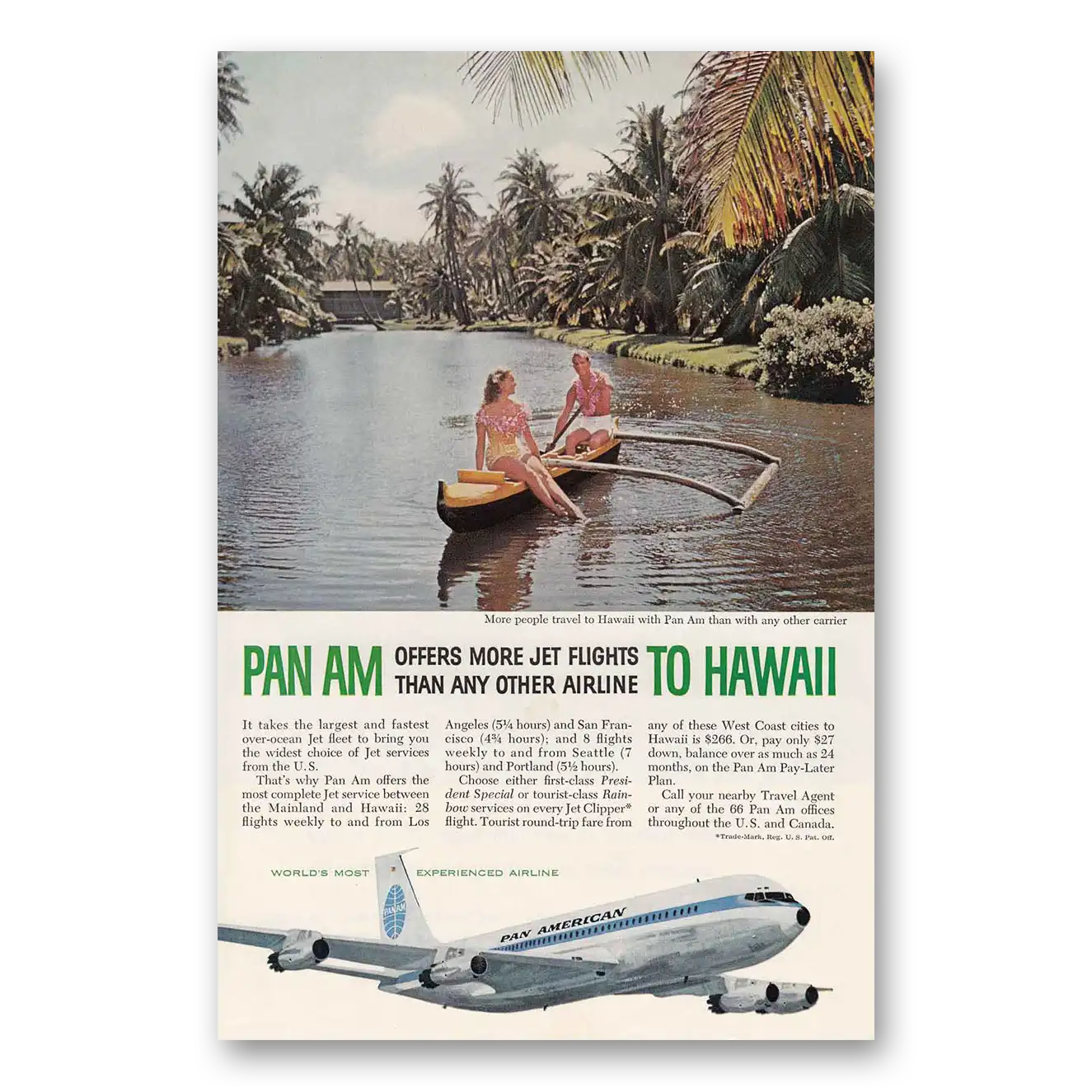 1960 Pan Am Offers More Jet Flights Than Any Other Airline Vintage Magazine Print Ad