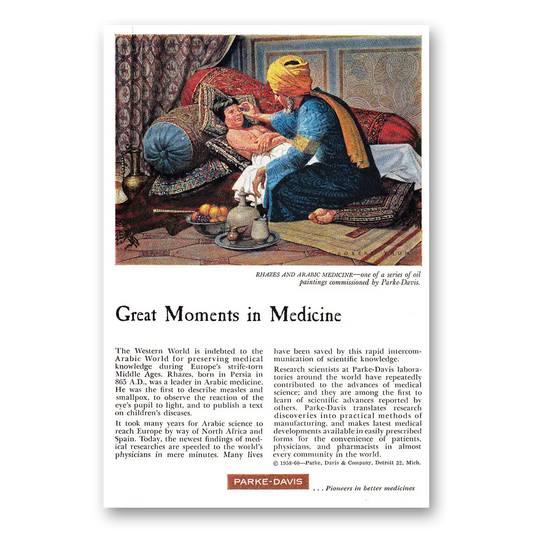 1960 Parke-Davis Rhazes and Arabic Medicine Vintage Magazine Print Ad