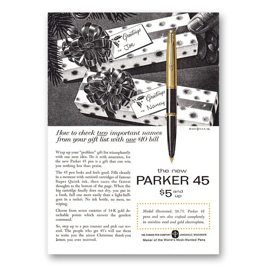 1960 Parker 45 Pen Check Two Important Names Vintage Magazine Print Ad