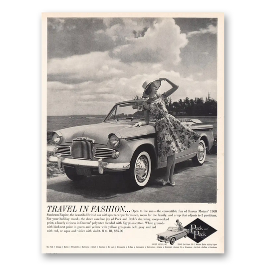 1960 Peck & Peck Fashion Rootes Motors Sunbeam Rapier Vintage Magazine Print Ad