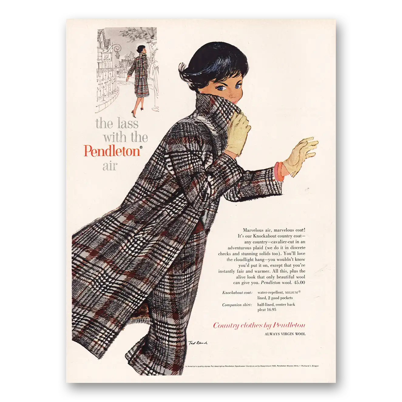 1960 Pendleton Lass With the Pendleton Air Vintage Magazine Print Ad