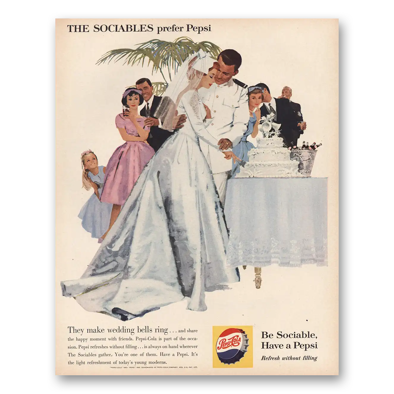 1960 Pepsi Sociables Bride and Groom Vintage Magazine Print Ad