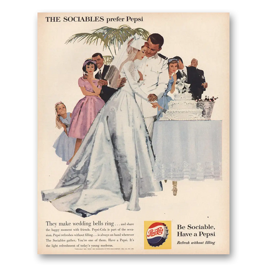 1960 Pepsi Sociables Bride and Groom Vintage Magazine Print Ad