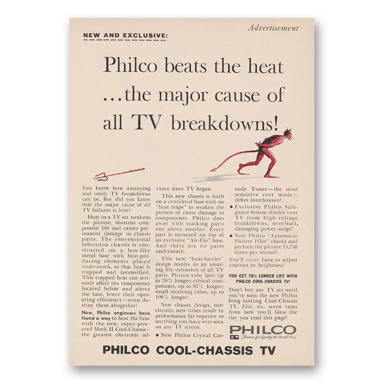 1960 Philco Television Beats the Heat the Major Cause of all TV Breakdowns Vintage Magazine Print Ad