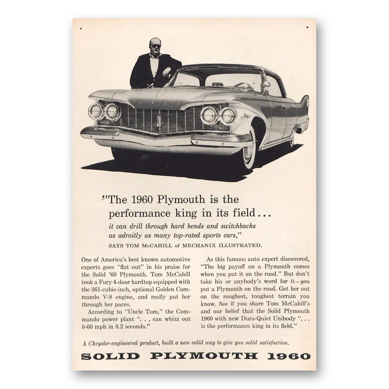 1960 Plymouth Performance King In Its Field Vintage Magazine Print Ad