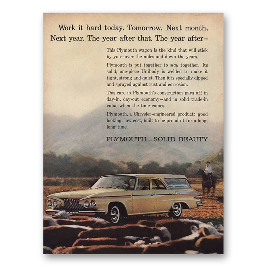 1960 Plymouth Station Wagon Work It Hard Today Vintage Magazine Print Ad