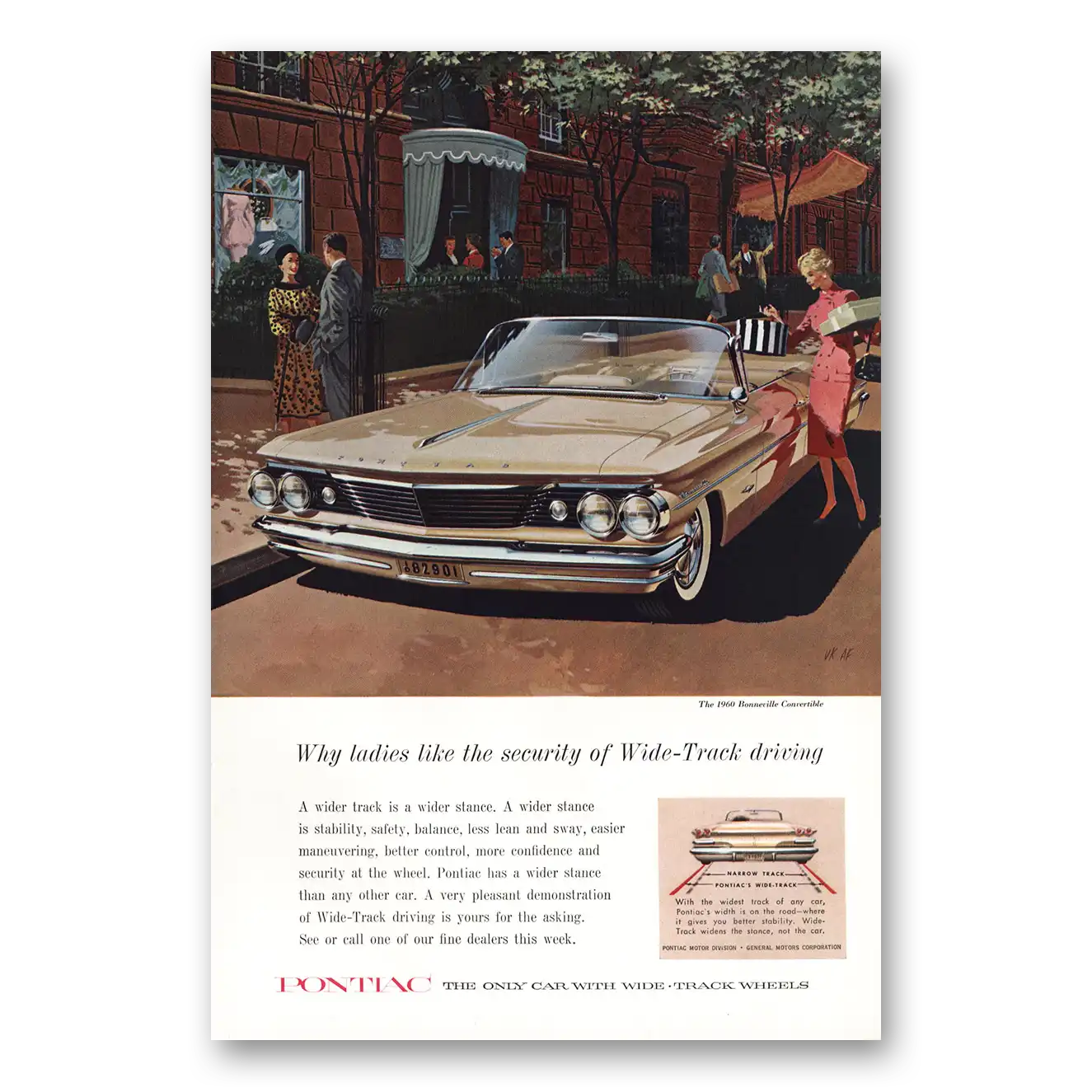 1960 Pontiac Bonneville Convertible Why Ladies Like the Security of Wide Track Driving Vintage Magazine Print Ad