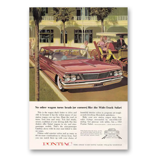 1960 Pontiac Safari No Other Wagon Turns Heads For Corners Vintage Magazine Print Ad