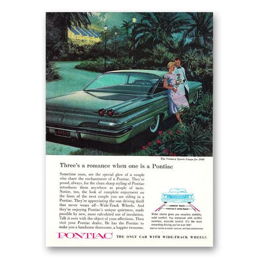 1960 Pontiac Ventura Threes Romance Vintage Magazine Print Ad