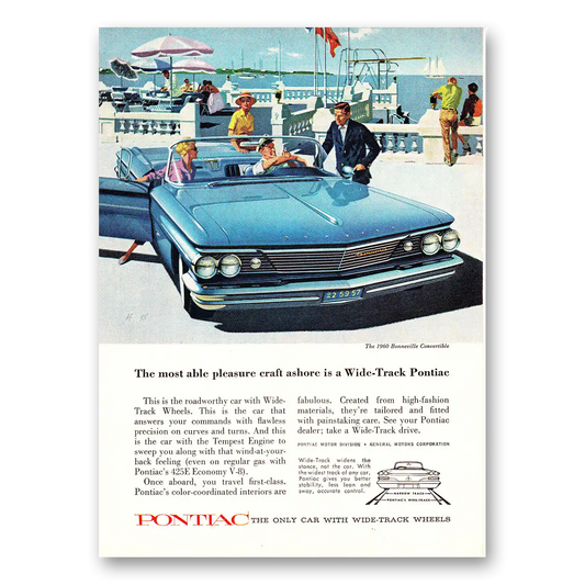 1960 Pontiac Bonneville Convertible Most Able Pleasure Craft Ashore Vintage Magazine Print Ad