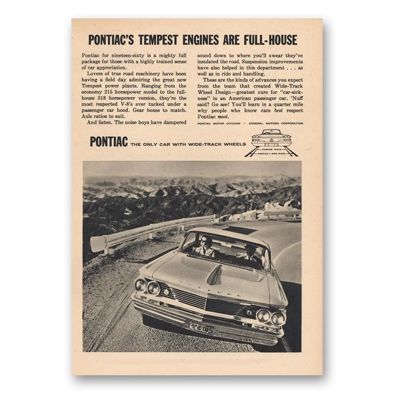 1960 Pontiac Engines Full House Vintage Magazine Print Ad