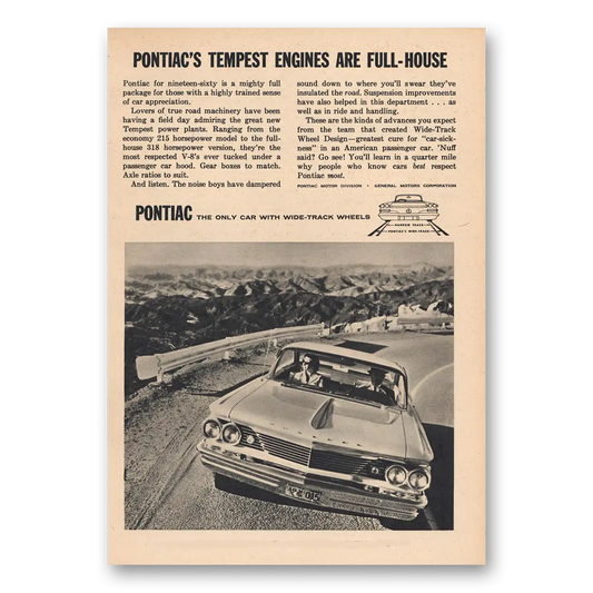 1960 Pontiac Engines Full House Vintage Magazine Print Ad