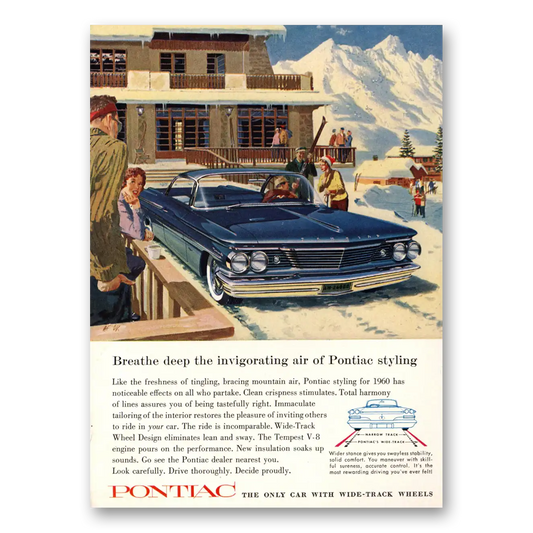 1960 Pontiac Wide Track Breathe Deep the Invigorating Air of Pontiac Styling Vintage Magazine Print Ad