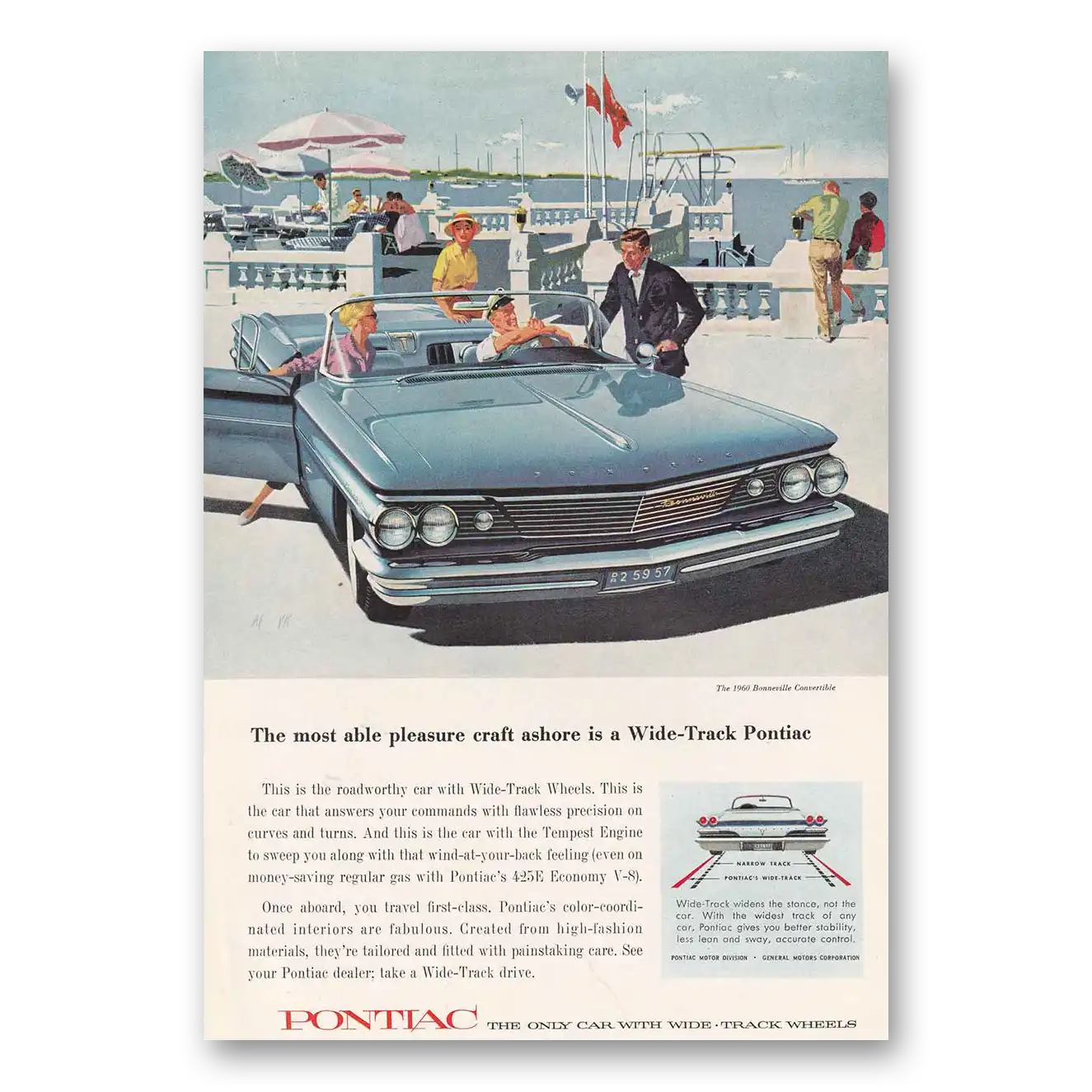 1960 Pontiac Bonneville Convertible Most Able Pleasure Craft Ashore Vintage Magazine Print Ad