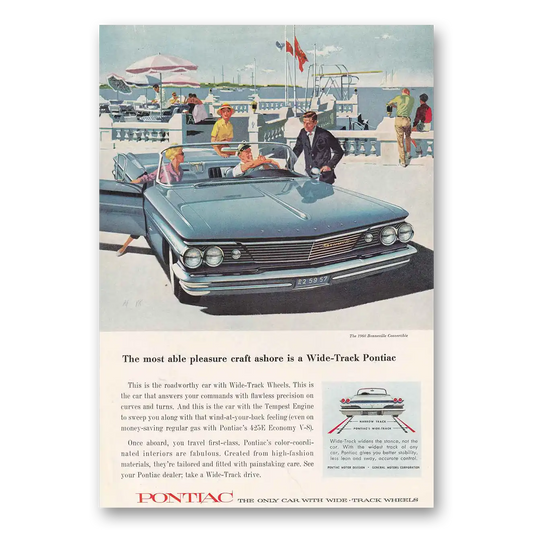 1960 Pontiac Bonneville Convertible Most Able Pleasure Craft Ashore Vintage Magazine Print Ad