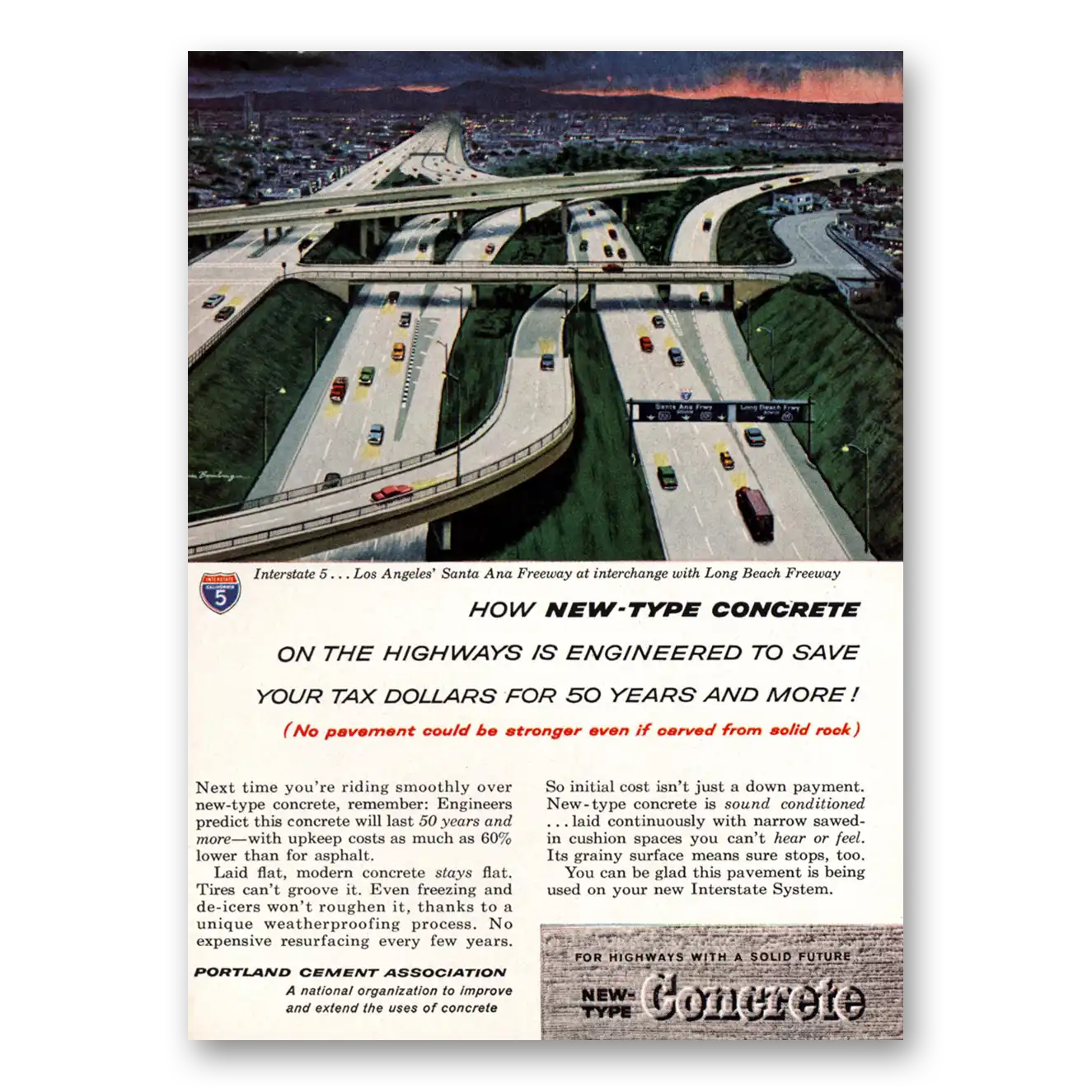 1960 Portland Cement Interstate 5 Los Angeles Santa Ana Freeway Vintage Magazine Print Ad