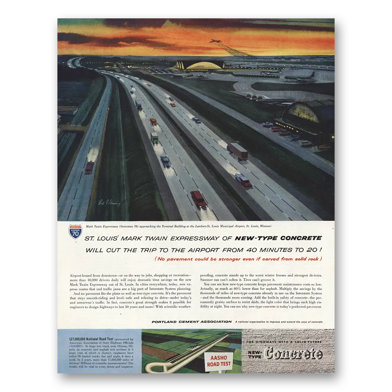 1960 Portland Cement St Louis Mark Twain Expressway Vintage Magazine Print Ad