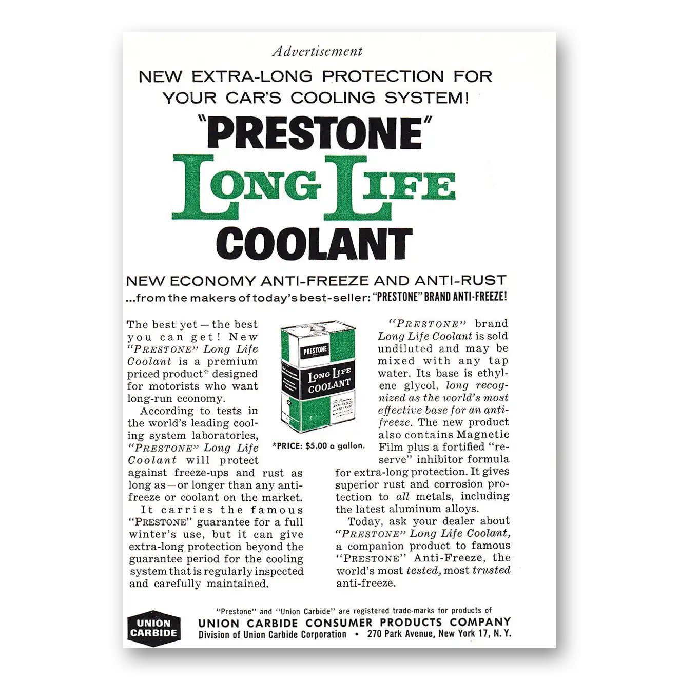 1960 Prestone Anti Freeze Long Life Coolant Vintage Magazine Print Ad