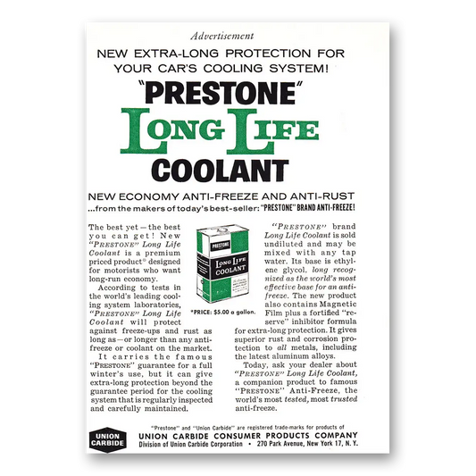 1960 Prestone Anti Freeze Long Life Coolant Vintage Magazine Print Ad