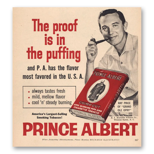 1960 Prince Albert Tobacco Ray Price Vintage Magazine Print Ad