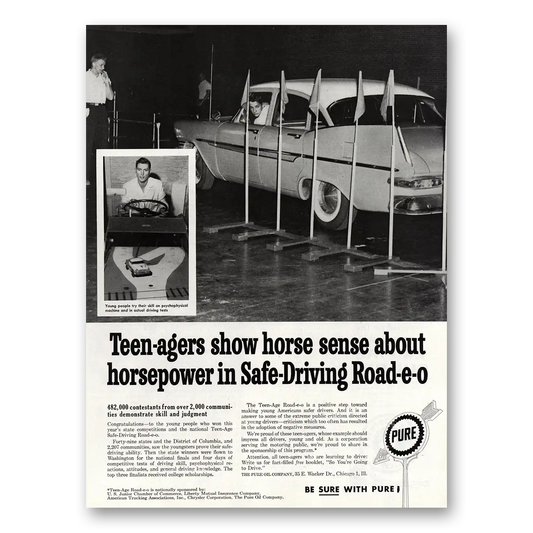 1960 Pure Oil Teenagers Show Horse Sense About Horsepower Vintage Magazine Print Ad