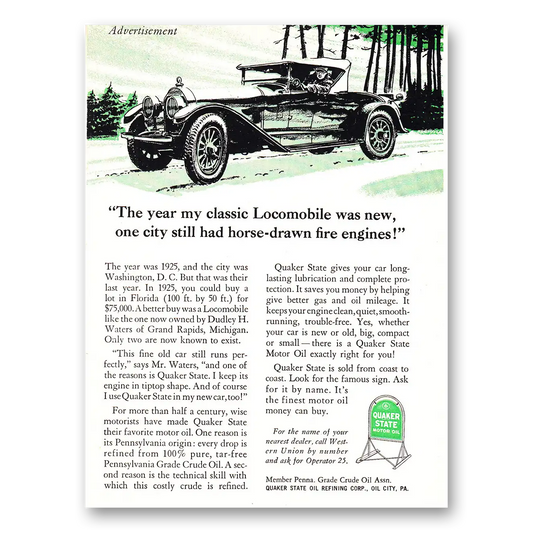 1960 Quaker State Motor Oil My Classic Locomobile Vintage Magazine Print Ad