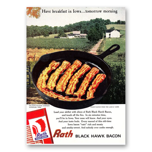 1960 Rath Black Hawk Bacon Bacon Breakfast in Iowa Vintage Magazine Print Ad