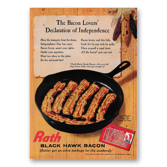 1960 Rath Black Hawk Bacon Bacon Lovers Declaration of Independence Vintage Magazine Print Ad