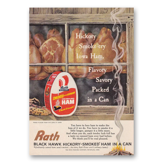 1960 Rath Black Hawk Ham Hickory Smoke ery Iowa Ham Vintage Magazine Print Ad