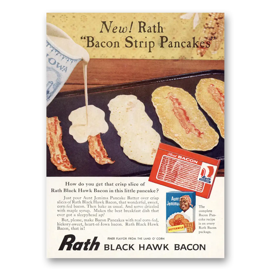 1960 Rath Black Hawk Bacon Bacon Strip Pancakes Vintage Magazine Print Ad