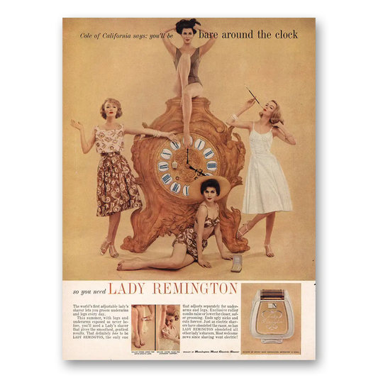 1960 Lady Remington Shaver Cole of California Bare Around the Clock Vintage Magazine Print Ad