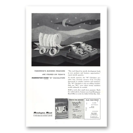 1960 Remington Rand Printing Calculator Tomorrows Business Frontiers Vintage Magazine Print Ad