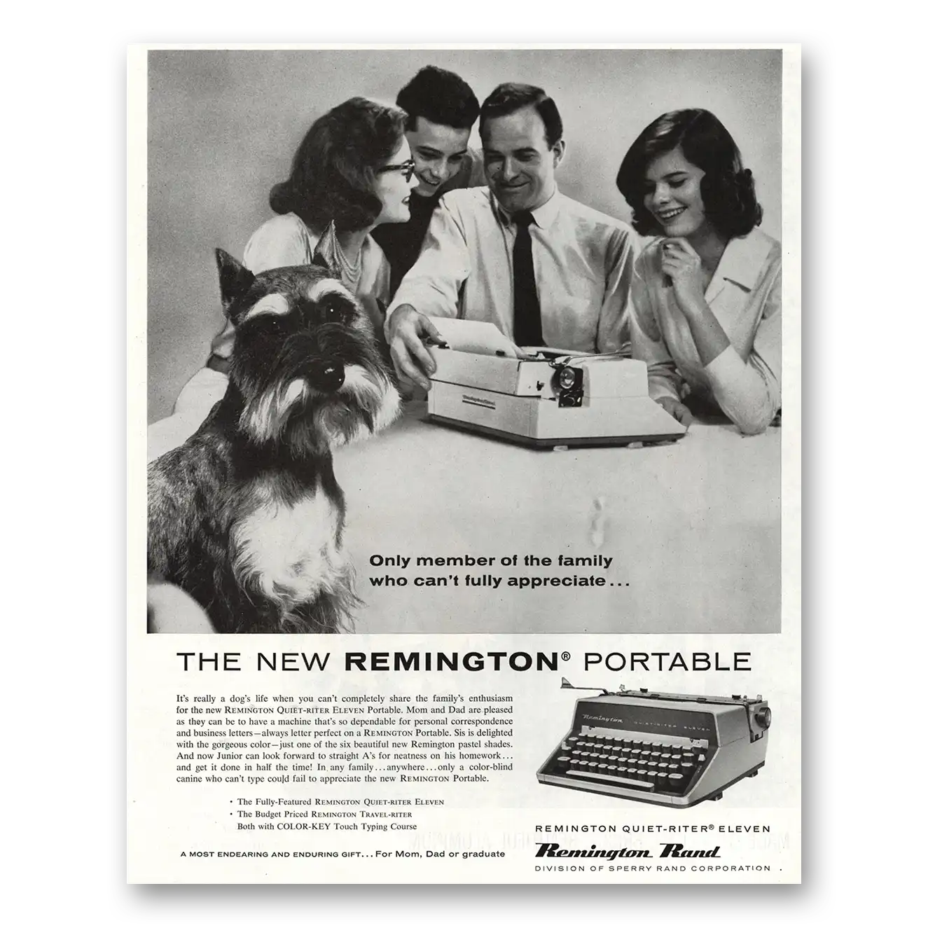 1960 Remington Typewriter Only Member of the Family Vintage Magazine Print Ad