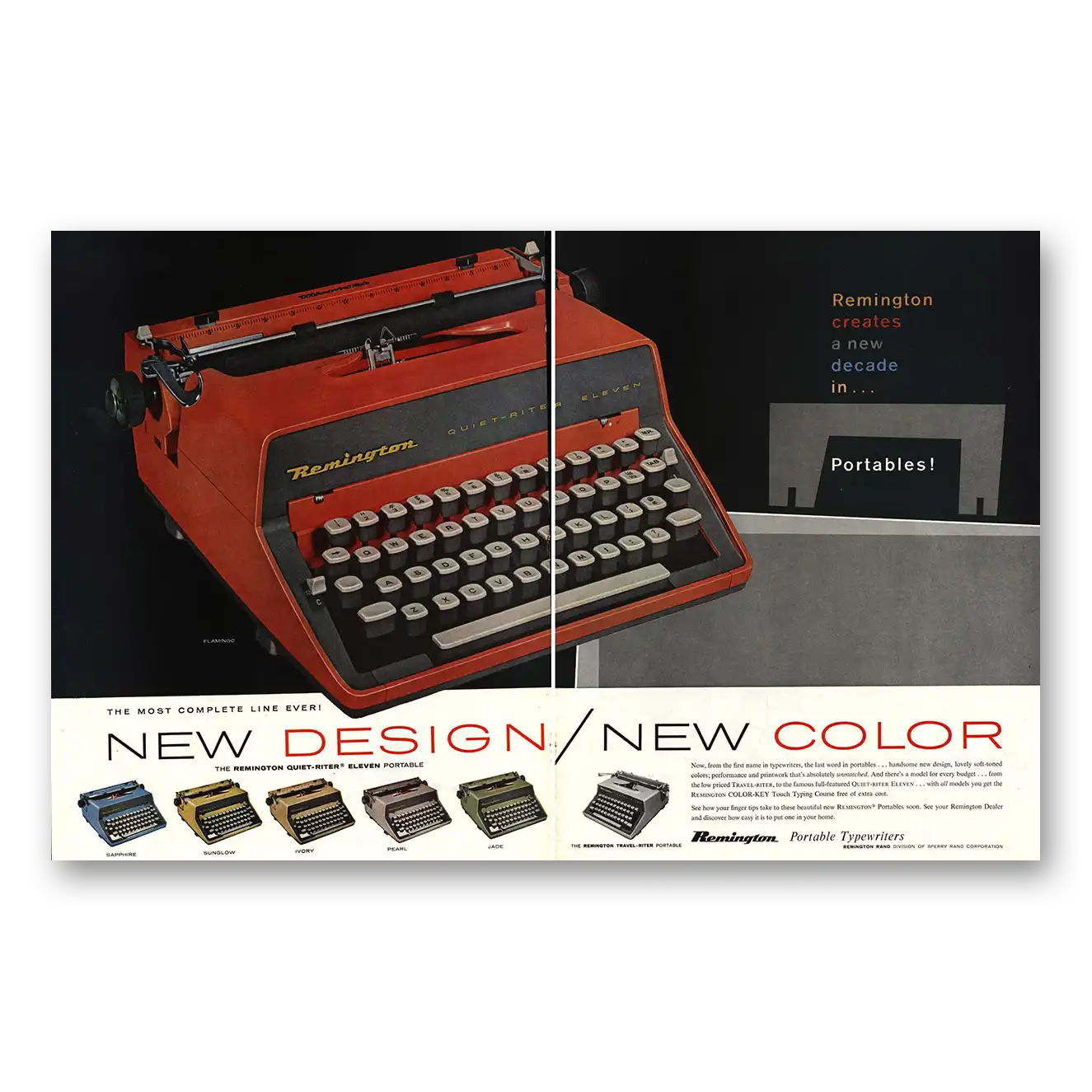 1960 Remington Typewriter New Design New Color Vintage Magazine Print Ad