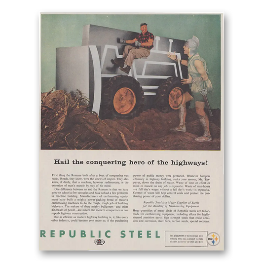 1960 Republic Steel Hail the Conquering Hero Vintage Magazine Print Ad