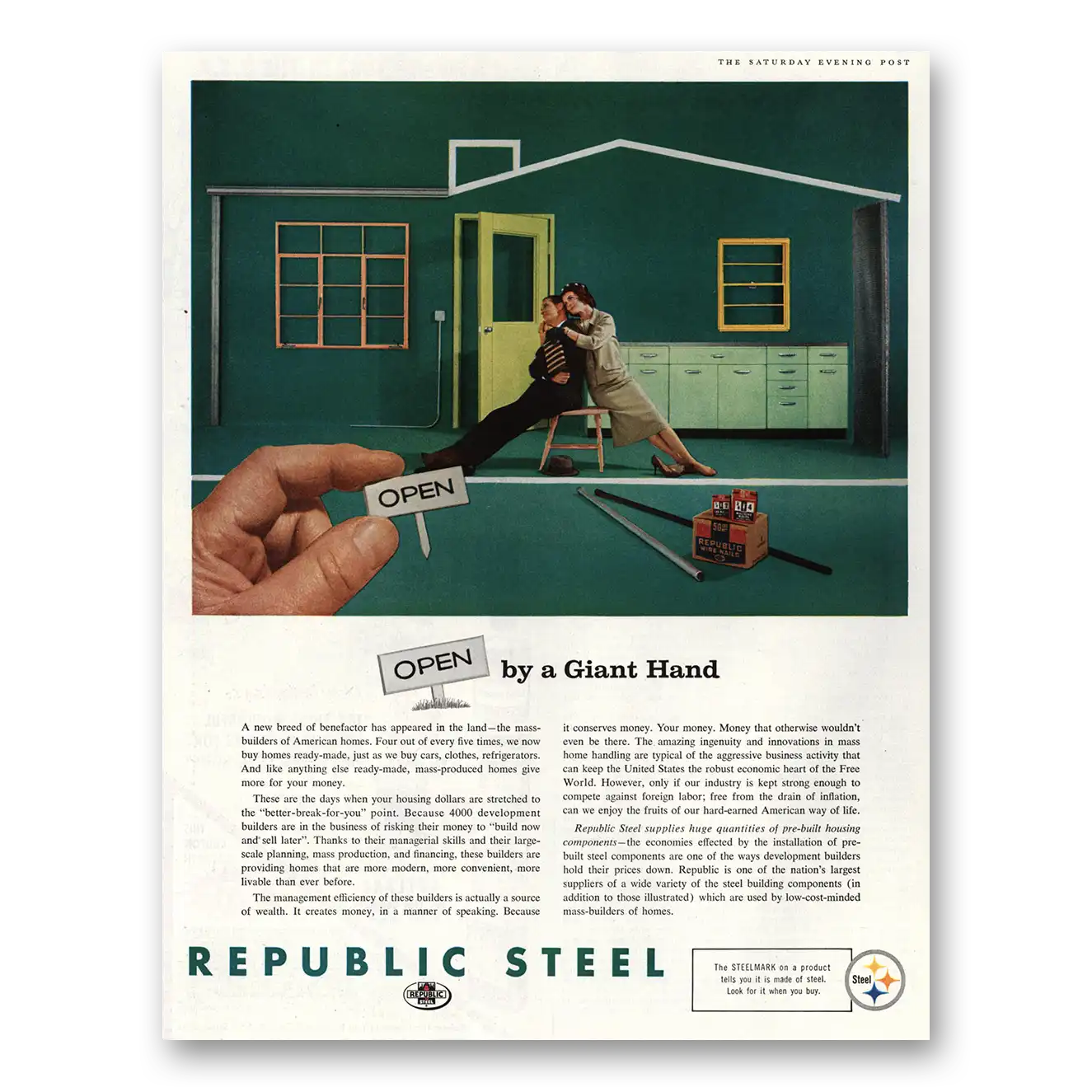 1960 Republic Steel Open By a Giant Hand Vintage Magazine Print Ad