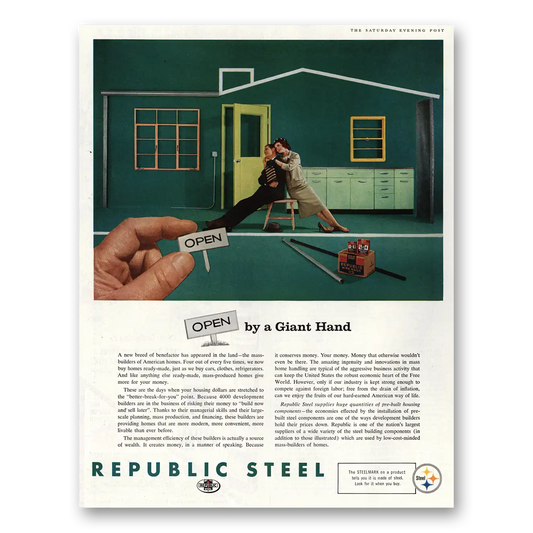 1960 Republic Steel Open By a Giant Hand Vintage Magazine Print Ad