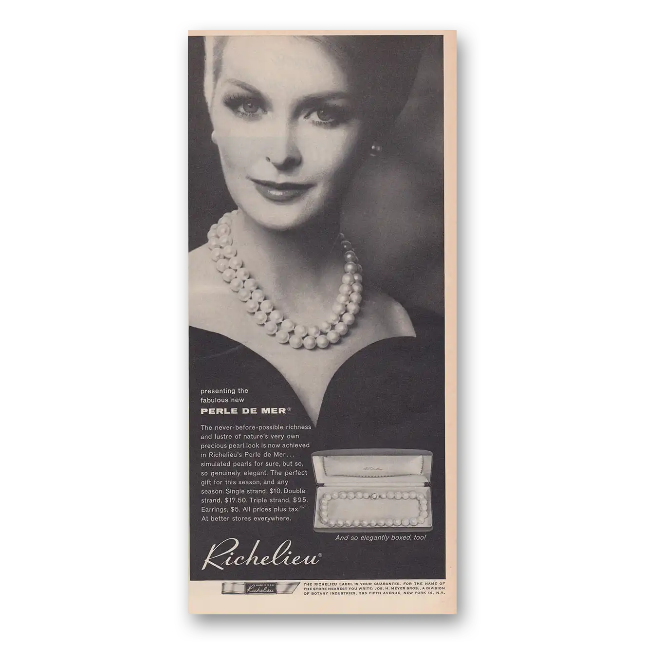 1960 Richelieu Pearls Perle De Mer Vintage Magazine Print Ad