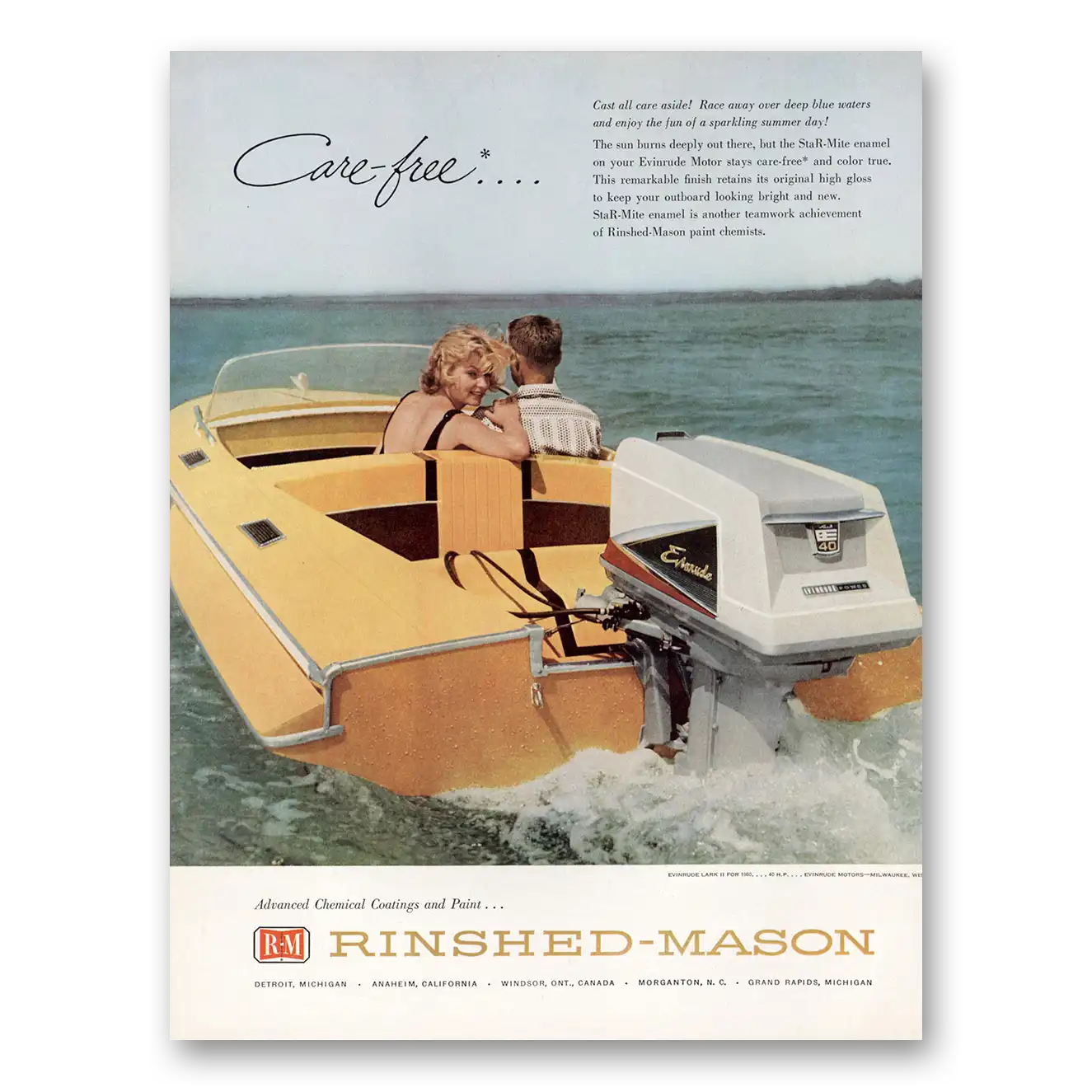 1960 Rinshed Mason Carefree Cast All Care Aside Vintage Magazine Print Ad