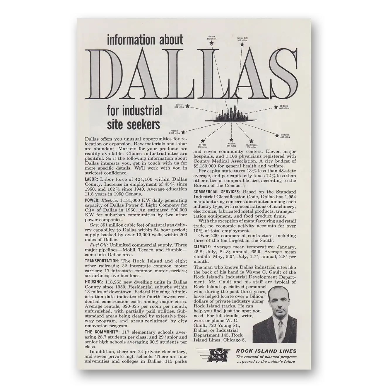 1960 Rock Island Lines Information About Dallas for Industrial Seekers Vintage Magazine Print Ad