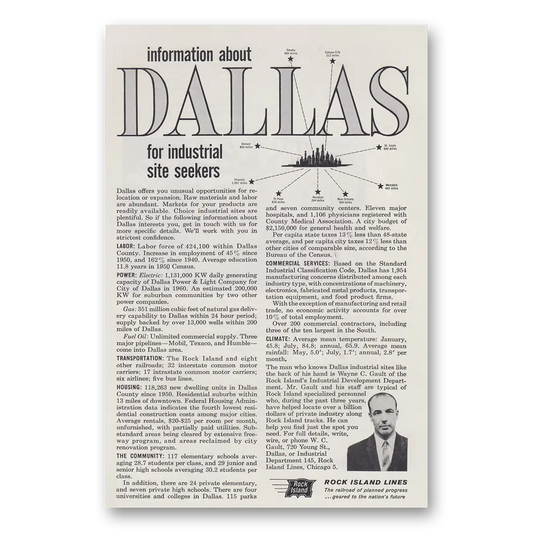 1960 Rock Island Lines Information About Dallas for Industrial Seekers Vintage Magazine Print Ad